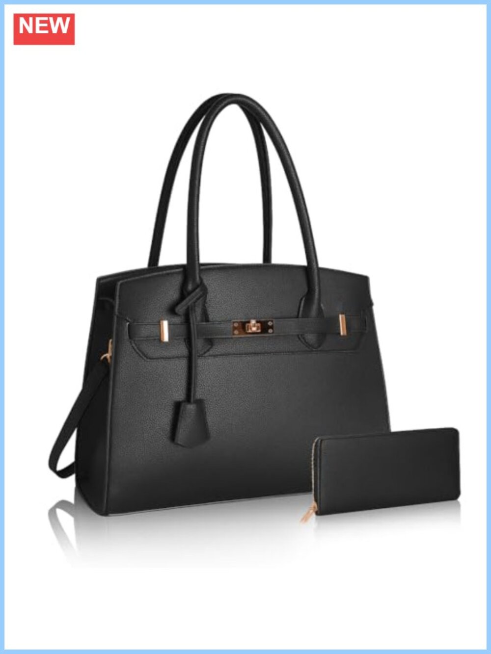 Vegan Leather Satchel Handbag & Wallet Set Adjustable Strap Work